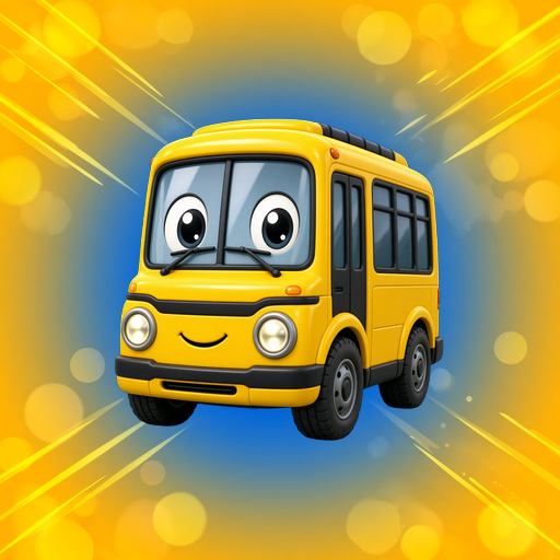 Bus Bash app icon: a bright bus loaded with colorful passengers.