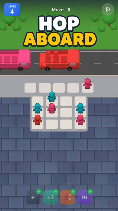 Bus Bash: hop aboard — passengers waiting at a colorful bus stop.