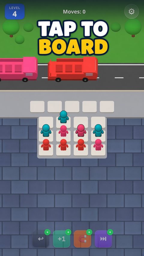 Bus Bash: tap a passenger to board the matching bus.