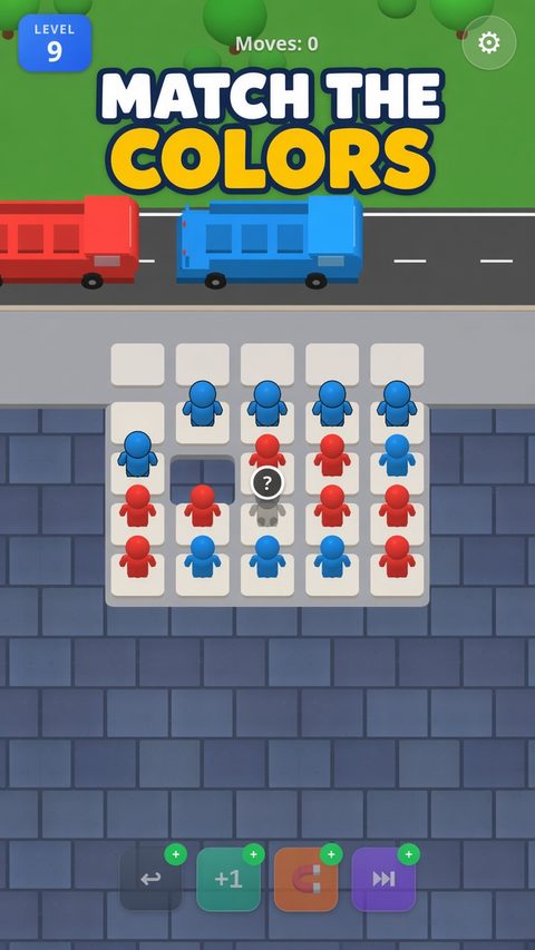 Bus Bash: match passenger colors to the right bus.