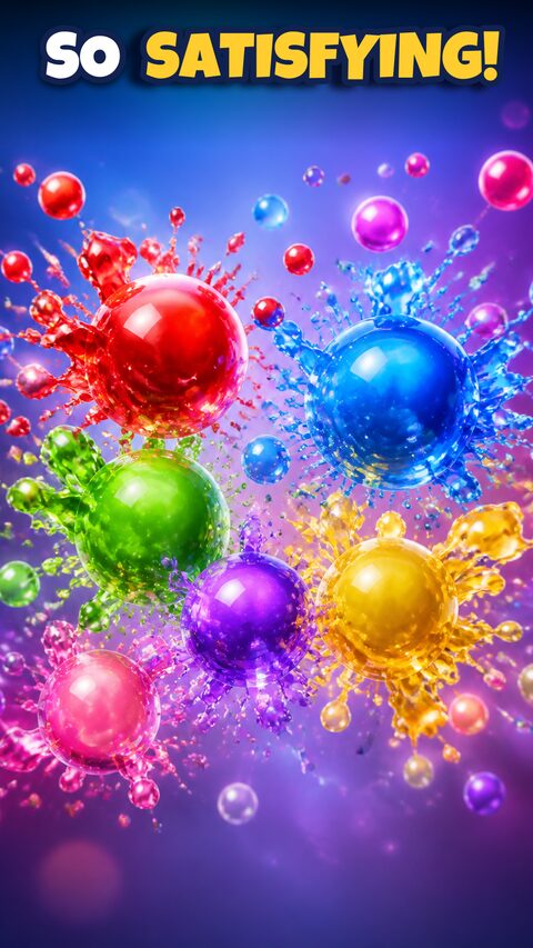 Glossy red, blue, green, purple, pink and yellow bubbles bursting in a colorful splash.