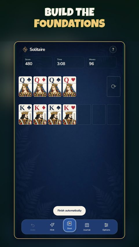 Build the foundations: four kings and queens stacked on a navy table.