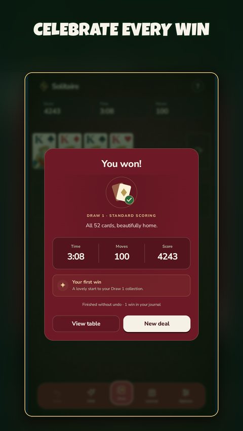 Celebrate every win: the You won screen with time, moves and score.